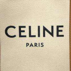 Pre Owned Celine Vertical Cabas 2-Way Tote Natural/Tan Canvas Leather Size Mini