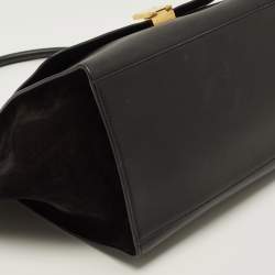 Pre Owned Celine Trapeze Large Black Croc Embossed Leather and Suede Top Handle Bag