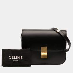 Pre Owned حقيبة صندوق كلاسيك سيلين جلد عجل أسود متوسط الحجم