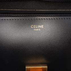 Pre Owned حقيبة صندوق كلاسيك سيلين جلد عجل أسود متوسط الحجم