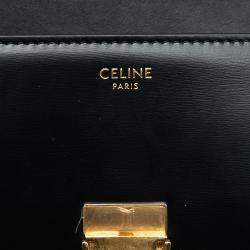 Pre Owned Celine Black Shiny Calfskin Triomphe Claude Shoulder Bag