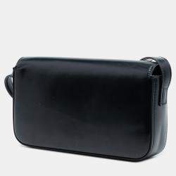 Pre Owned Celine Black Shiny Calfskin Triomphe Claude Shoulder Bag