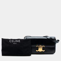 Pre Owned Celine Black Shiny Calfskin Triomphe Claude Shoulder Bag