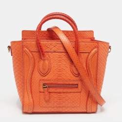Pre Owned Celine Luggage Nano Orange Python Tote