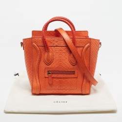 Pre Owned Celine Luggage Nano Orange Python Tote