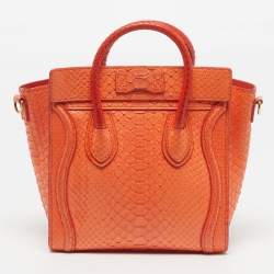 Pre Owned Celine Luggage Nano Orange Python Tote