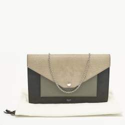 مملوكة مسبقًا Celine Pocket Envelope Tricolor Croc Embossed Suede and Leather Chain Clutch