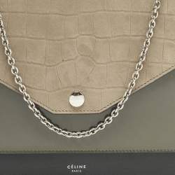 مملوكة مسبقًا Celine Pocket Envelope Tricolor Croc Embossed Suede and Leather Chain Clutch