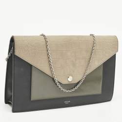 مملوكة مسبقًا Celine Pocket Envelope Tricolor Croc Embossed Suede and Leather Chain Clutch