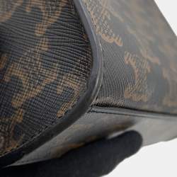 Pre Owned Celine Triomphe Vertical Cabas Mini Tan Triomphe Canvas Calfskin Leather Tote Bag