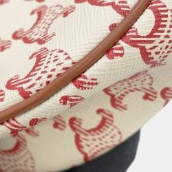 مملوكة مسبقًا حقيبة كتف واحدة سيلين آفا تريومف بي في سي جلد عاجي/أحمر