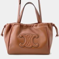 مملوكة مسبقًا Celine Cuir Triomphe Cabas Drawstring Tan Leather Size Small