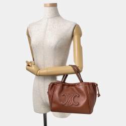 مملوكة مسبقًا Celine Cuir Triomphe Cabas Drawstring Tan Leather Size Small