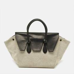 Pre Owned Celine Tie Small Black/Natural Canvas and Leather Tote
