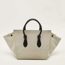 Pre Owned Celine Tie Small Black/Natural Canvas and Leather Tote
