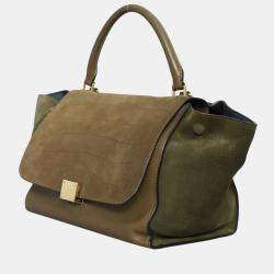 Pre Owned Celine Green Crocodile Embossed Nubuck Medium Trapeze Bag