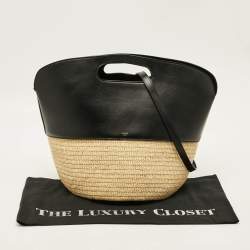 Pre Owned Celine Handle Basket Medium Black/Natural Raffia and Leather Bag