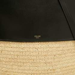 Pre Owned Celine Handle Basket Medium Black/Natural Raffia and Leather Bag
