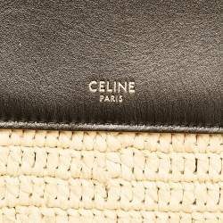 Pre Owned Celine Handle Basket Medium Black/Natural Raffia and Leather Bag