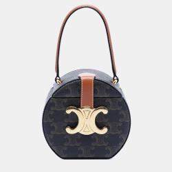 Pre Owned Celine Brown Triomphe Coated Canvas Round Box Handbag