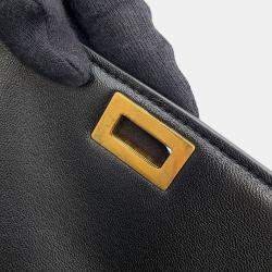 Pre Owned Celine Classic Box Shoulder Black Leather Size Medium