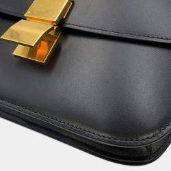 Pre Owned Celine Classic Box Shoulder Black Leather Size Medium