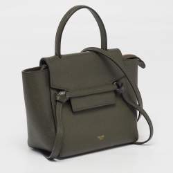 Pre Owned Celine Belt Nano Olive Green Leather Top Handle Bag