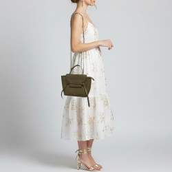 Pre Owned Celine Belt Nano Olive Green Leather Top Handle Bag