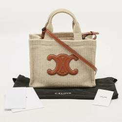 Pre Owned Celine Brown/Grey Cabas Thais Canvas and Leather Small Tote