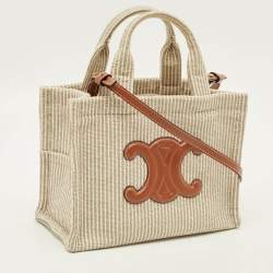 Pre Owned Celine Brown/Grey Cabas Thais Canvas and Leather Small Tote