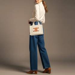 Pre Owned Celine Brown/Grey Cabas Thais Canvas and Leather Small Tote