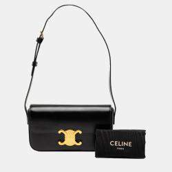 Pre Owned Celine Black Shiny Calfskin Triomphe Claude Shoulder Bag