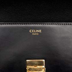 Pre Owned Celine Black Shiny Calfskin Triomphe Claude Shoulder Bag
