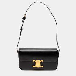 Pre Owned Celine Black Shiny Calfskin Triomphe Claude Shoulder Bag