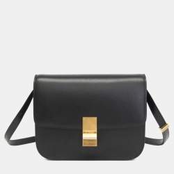 Pre Owned Celine Classic Box Medium Leather Shoulder Bag Black