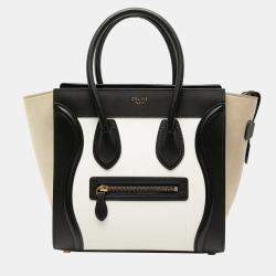 Pre Owned Celine White Micro Tricolor Leather Luggage Tote