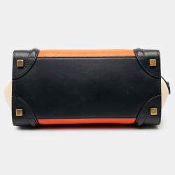 Pre Owned Celine Orange Micro Tricolor Leather Luggage Tote