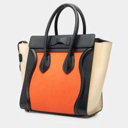 Pre Owned Celine Orange Micro Tricolor Leather Luggage Tote