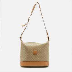 Pre Owned Celine Beige/Tan Macadam Coated Canvas and Leather Shoulder Bag