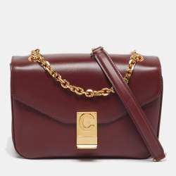 مملوكة مسبقًا Celine C Medium Burgundy Leather Shoulder Bag
