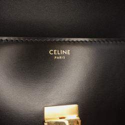 Pre Owned Celine Black Shiny Calfskin Triomphe Claude Shoulder Bag