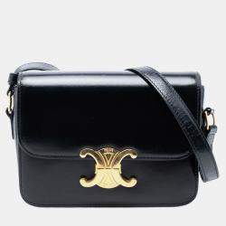 مملوكة مسبقًا Celine Black Teen Shiny Calfskin Triomphe Crossbody