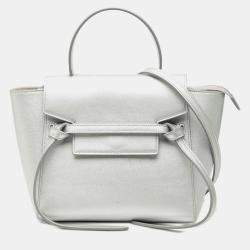 Pre Owned حقيبة سيليين حزام جلد عجل فضي ولامع نانو