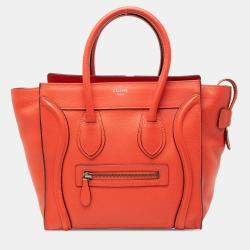 Pre Owned Celine Orange Micro Leather Luggage Tote