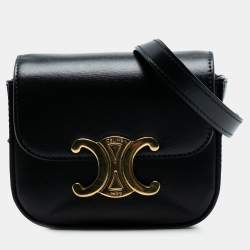 مملوكة مسبقًا Celine Black Mini Shiny Calfskin Triomphe Crossbody