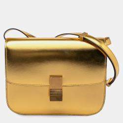 Pre Owned Celine Gold Medium Calfskin Classic Box