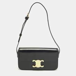 Pre Owned Celine Triomphe Claude Black Leather Shoulder Bag