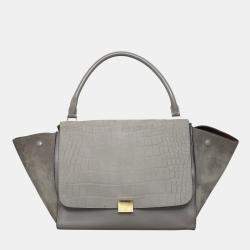 مملوكة مسبقًا Celine Grey Crocodile Stamped Nubuck Large Trapeze Bag