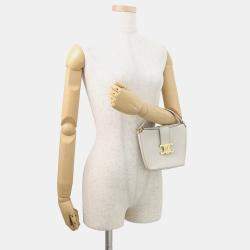 Pre Owned Celine Triomphe 2-Way Mini Bag Light Gray Leather