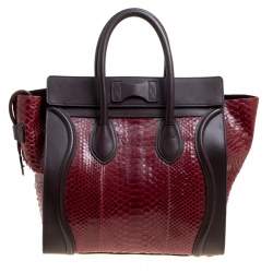 مملوكة مسبقًا Celine Burgundy/Brown Python and Leather Mini Luggage Tote